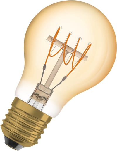 OSRAM Vintage 1906 LED CLASSIC A,B,P SLIM FILAMENT DIMBAAR in A-vorm, LED-lamp, LOODVRIJ GLAS, Goud, 4,8 W, (ex 35 W), 400 lm, warm wit, 2200 K, dimbaar, 15000 u