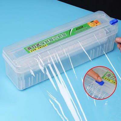 Verstelbare Huishoudfolie Snijder Set Herbruikbare Voedsel Plastic Folie Dispenser Essentiële Keukengereedschappen white