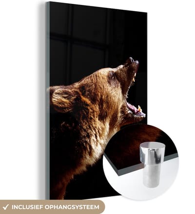 MuchoWow® Glasschilderij 120x180 cm - Schilderij acrylglas - Beer - Wild dier - Tanden - Foto op glas - Schilderijen