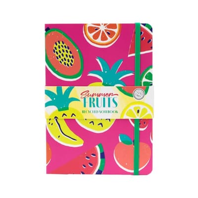 Puckator - Zomer Fruit - Gerecycled A5 Gelinieerd Notitieboek - Hardcover - 80 Pagina's - 20,5 x 14,5 cm – Roze - Groen - Geel - Blauw - Rood
