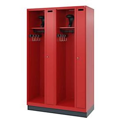 C+P Evolo brandweerkast, model KOMBI, 4 compartimenten, H 1950 x B 1200 x D 500 mm, sokkel, vuurrood RAL 3000