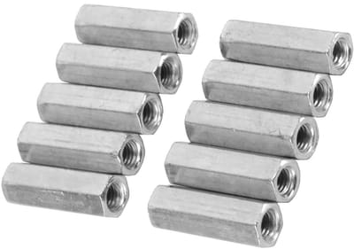 Dailygoods- Staafmoer 10 Stuks - Zeskantige Moer - Afstandhouder - Schroefdraadbevestigingen - Verzinkt Koolstofstaal - Sterk en Duurzaam - Moeren