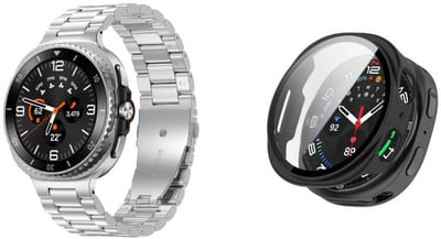 Strap-it Bundel – RVS Schakelband (Zilver) + Hard Case met Screenprotector (Zwart) geschikt voor Samsung Galaxy Watch 8 (40mm)