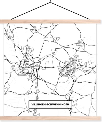 Posterhanger incl. Poster 40x40 cm - Schoolplaat - Stadskaart - Plattegrond - Kaart - Villingen-Schwenningen - Textielposter - Blanke latten - Stadskaart