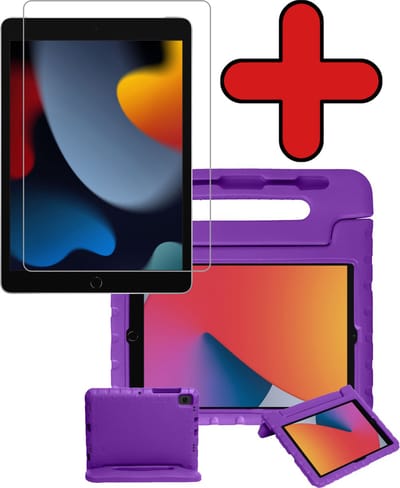 Hoesje - Geschikt voor Apple iPad 8 (2020) - 10.2 inch - 8e Generatie - Met Screenprotector - Kinderhoes - Shockproof Bumper - Kidsproof Case - Tablethoes - Kinder Hoes Cover - Paars