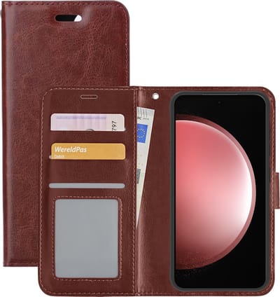 Hoesje - Met Pasjeshouder - Geschikt voor Samsung Galaxy S23 FE - Luxe Bookcase Portemonee - Flip Case - Kunstleer Book Case - Flipcase - Book Cover - Walletcase - Portemonneehoes - Bruin