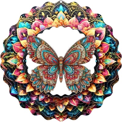 Ophangbare Windspinner - Tuindecoratie Vlinder - Buitenruimte Verfraaien - Weerbestendig Metaal - 25x25 cm - Multicolor