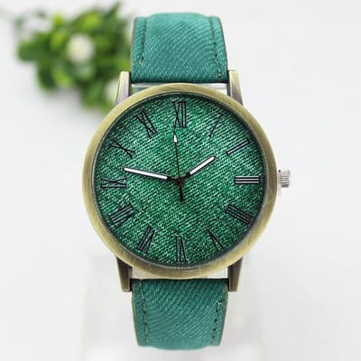 Trendy unisex horloge canvas horloges Romeinse denim riem wijzerplaat mode heren en dames quartz groen