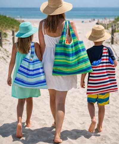 3 stuks Grote Opvouwbare Boodschappentas Shopper Strandtas – 55 x 65 cm Duurzame Herbruikbare Tas Ruim Sterk Compact en Stijlvol Met Etui in 3 kleuren, gestreept