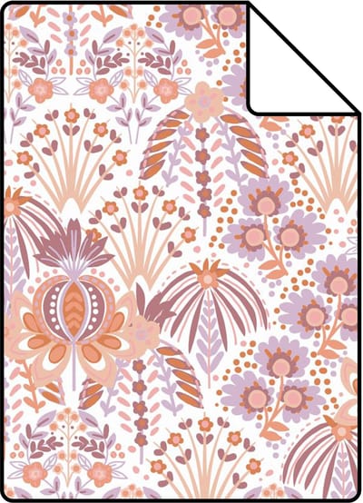 Proefstaal ESTAhome behang vintage bloemen in art nouveau stijl lila paars en oranje - 26.5 x 21 cm - 131510-S