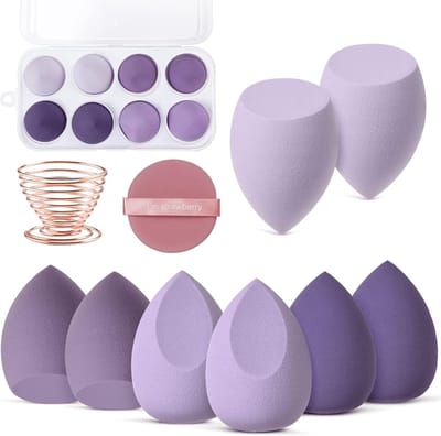 Famanu – Set van 4 beautyblenders met houder – Professionele latexvrije sponzen voor crème, vloeistof en poeder – Roze