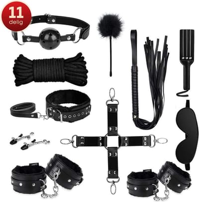 Quick Relief Tease Set™ - Bondage Set voor Mannen & Vrouwen - 11 Delig - Seksspeeltjes met Handboeien - Enkelboeien, Gag, Blinddoek, Zweepje - Sex Toys Koppels