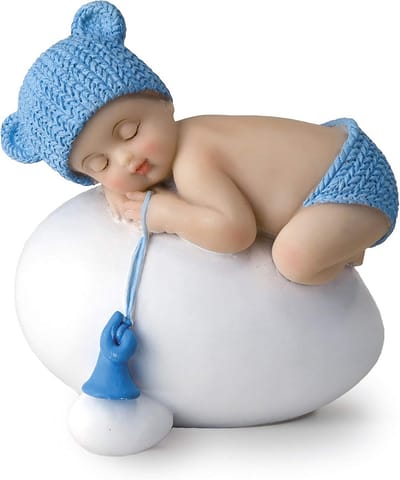 Beeldje Baby Blauw Slapend op Ei - 7,5 x 8 cm