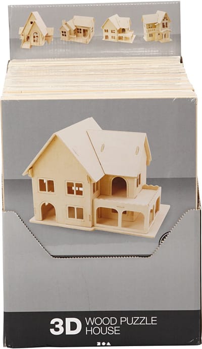 3D Houten Constructie Set – Triplex – Zelfbouw Houten Puzzel – DIY 3D Puzzels Van Hout – Set Met 24 Stuks – 4 Verschillende Designs