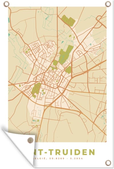 Muurdecoratie Vintage - Plattegrond - Stadskaart - Sint-Truiden - Kaart - 120x180 cm - Tuinposter - Tuindoek