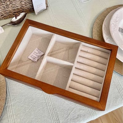 Opbergdoos voor Sieraden, Opbergdoos voor Armbanden en Kettingen, Sieradenorganizers en -opslag met Transparant Glazen Deksel, voor Sieradendisplay voor Kettingen，30*19*14cm