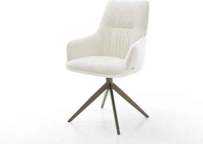 Eetkamerstoel Zelia-Flex met armleuning kruisframe breed afwerking met titanium bouclé zacht beige 360° draaibaar rocker-functie pocketveer kern