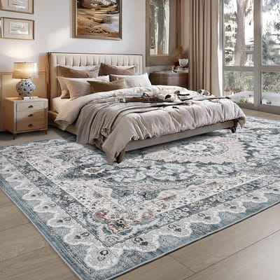 Tapis de salon, Tapis vintage lavable en machine, Tapis décoratif antidérapant à poils courts avec support en caoutchouc, Moquette lavable 183x275cm