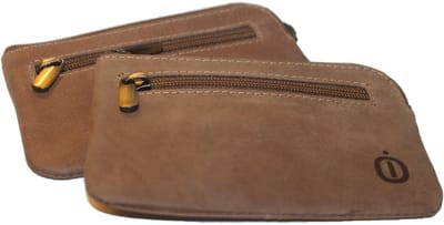 OI Hunter bruin lederen sleutelbeursje met ronde hoek / sleuteletui met grotere opening en ritsje voorop / zeer zacht ritsportemonneetje met ring voor sleutel / buideltje voor sleutelbos / bruin leer / 2 STUKS 194H