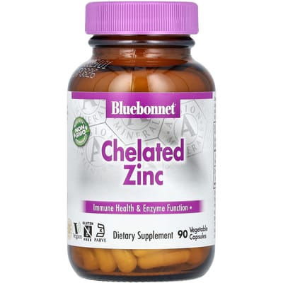 Bluebonnet Nutrition, Gecheleerd Zink, 90 Plantaardige Capsules