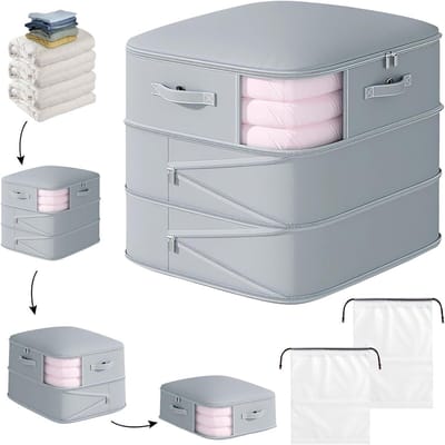 Opbergtas - Opbergbox Kleding - Ruimte Besparen - Zelf-comprimerend - 54x42x60 cm - Zilver