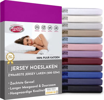 Double Jersey Hoeslaken - Hoeslaken 90x200+30 cm - 100% Katoen  Pruim