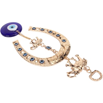 Blauw Oog Muurdecoratie Breng Geluk Thuis Bescherming Oog Hanger met Gouden Olifant Hoefijzer voor Deur beige