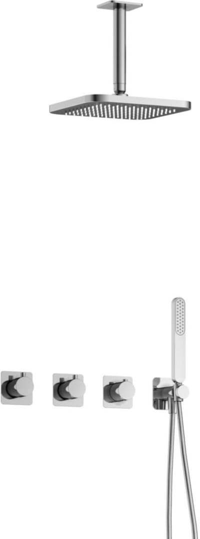 Hotbath Gal - Inbouw Regendoucheset - Chroom - 2 Stopkranen - Thermostatisch - Plafondbuis 15 cm - Hoofddouche 220 mm - Staafhanddouche - V02