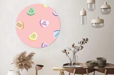 WallCircle - Wandcirkel - Muurcirkel - Hart - Snoep - Pastel - Tekst - Aluminium - Dibond - 140x140 cm - Binnen en Buiten