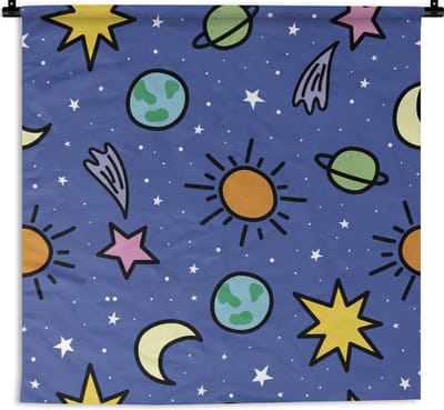 Wandkleed - Wanddoek - Planeten - Sterren - Design - 90x90 cm - Wandtapijt