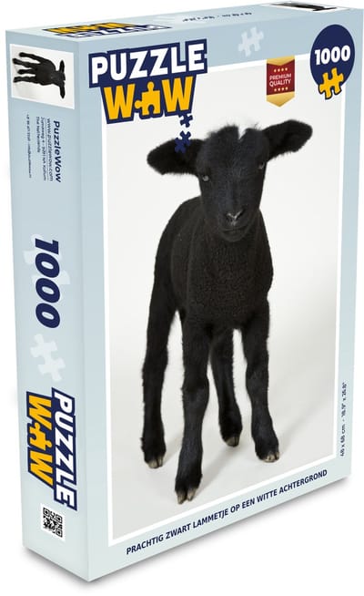 Puzzel Prachtig zwart lammetje op een witte achtergrond - Legpuzzel - Puzzel 1000 stukjes volwassenen
