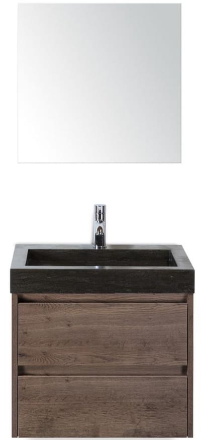 Dante Badmeubelset 60 cm - Tabacco - Wastafel Hardsteen Wit Lucca met Spiegel