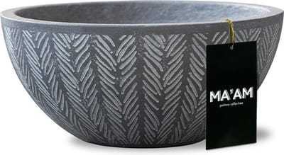 MA'AM Pottery Ivy plantenschaal - D32 - Grijs/Antraciet - Trendy Visgraat Design - Vorstbestendig - Afwateringsgat