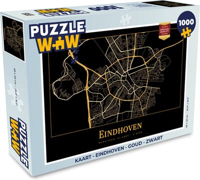 Puzzel Kaart - Eindhoven - Goud - Zwart - Legpuzzel - Puzzel 1000 stukjes volwassenen