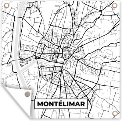 Tuin poster Montélimar - Frankrijk - Plattegrond - Stadskaart - Kaart - Zwart wit - 200x200 cm - Tuindoek