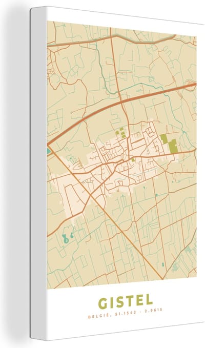 Canvas Schilderij België - Gistel - Stadskaart - Kaart - Plattegrond - 20x30 cm - Wanddecoratie