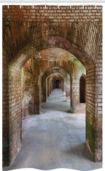 ABAKUHAUS – Douchegordijn 120x180 cm – Brick Arches – Polyester, waterafstotend – Bruin