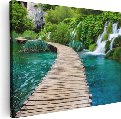 Artaza Canvas Schilderij Landschap - 40x30 cm - Klein - Wanddecoratie Waterval - Muurdecoratie Natuur - Kamer Accessoires Bos