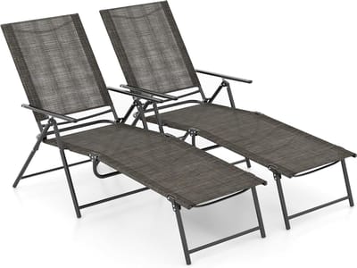 KOMFOTTEU Set van 2 zonnestoelen, inklapbare ligstoel met verstelbare rugleuning, strandstoel voor tuin, strand, zwembad (bruin)