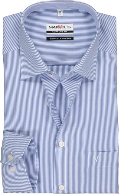 MARVELIS comfort fit overhemd - blauw met wit gestreept - Strijkvrij - Boordmaat: 40 (EU maat: M)