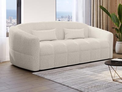 Vente-unique Vierzitsslaapbank van beige boucléstof - Bed 160 cm - Matras 13 cm RETUNA II