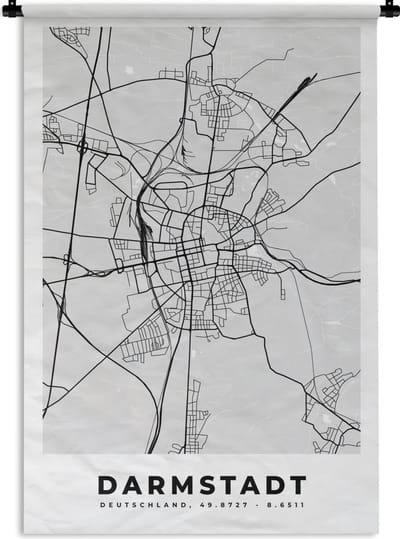 Wandkleed - Wanddoek - Kaart - Darmstadt - Duitsland - Stadskaart - Plattegrond - 120x180 cm - Wandtapijt