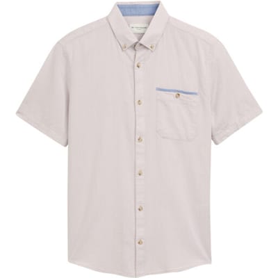 Tom Tailor - Korte Mouw Overhemd - Heren - M - Beige - Katoen - 1046086