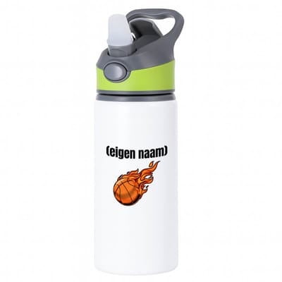 Hacebo® - basketbal vuur met eigen naam waterfles met rietje groen - Basketbal - iemand die op basketbal zit - sport - verjaardag cadeau - kado - bal - wedstrijdsport - water fles - 650ML