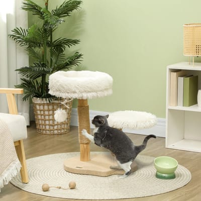 REDOM - Kattenkrabpaal - hout - met ligplateaus - 50L x 47B x 61,5H cm wit