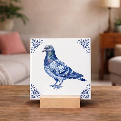 Delftsblauw Tegeltje 11x11 Duif – Vogel Wanddecoratie en Origineel Cadeau