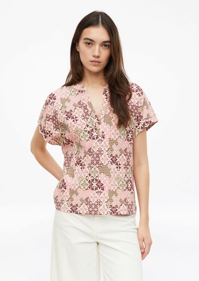 V-hals Structuur T-shirt met Casual Rechte Pasvorm Roze Vrouw s.Oliver