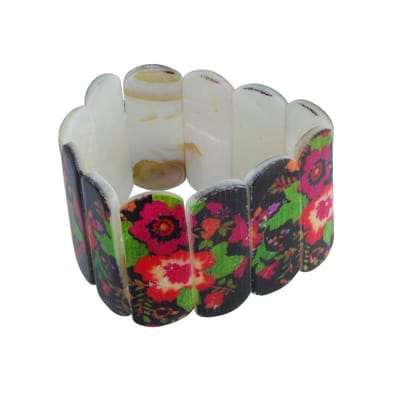 Schelpen armband dames bloemen zwart – parelmoer rekarmband nikkelvrij – cadeau vrouw