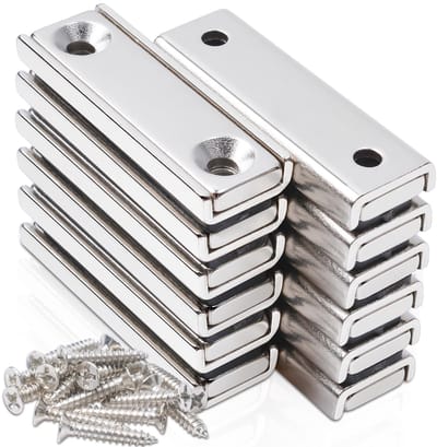Dailygoods- Neodymium Magneten Extra Sterk - 12 Stuks - Rechthoekige Magneten - 40 x 13,5 x 5 mm - Schroefbaar - Voor Keukengerei/Houtbewerking - Supermagneten