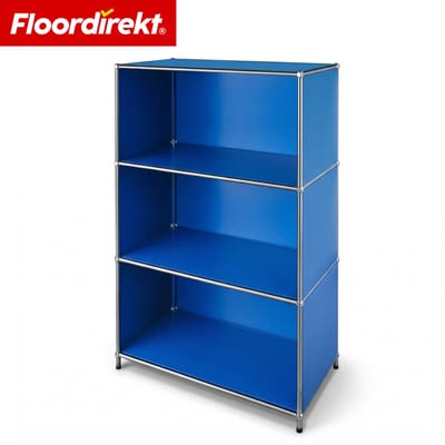 FLOORDIREKT Metalen Rek Concept Epure MK-101 - Staand rek met 4 planken & zijwanden - Boekenrek & opbergrek van metaal - 75 x 40 x 120 cm - Blauw - Voor woonkamer, kantoor & hal - Stevig en veelzijdig - Verkrijgbaar in verschillende kleuren